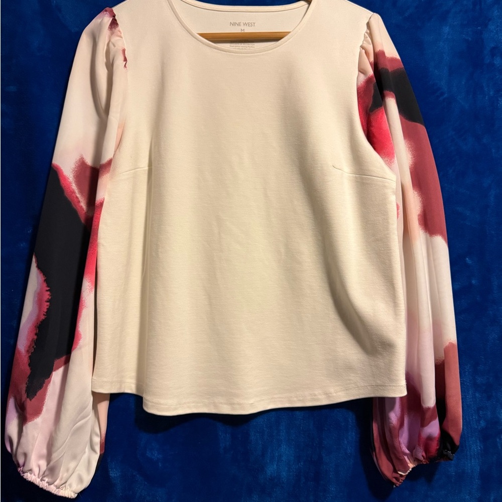 Nine West Blouse with Cream Body and Pink-Black Sleeves